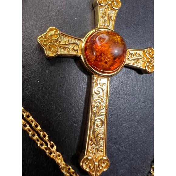NEW Baltic Amber cross pendant in gold over sterling silver - Picture 13 of 16